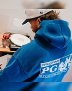 Detail view of the Pro Gram PLYR HOODIE - BLUE in blue